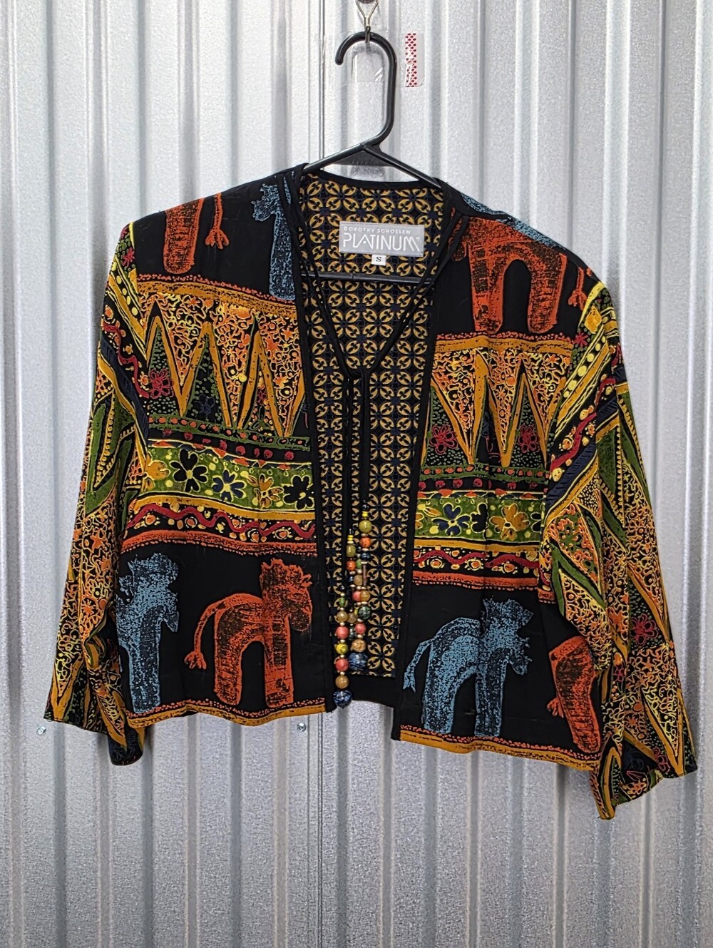 Dorothy Schoelen Platinum Sz S Jacket Artsy Boho Art to Wear Black Animal Bead